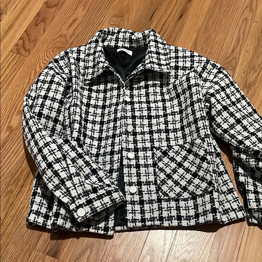 Women's Black and White Plaid Jacket Like New Pink Lily Small